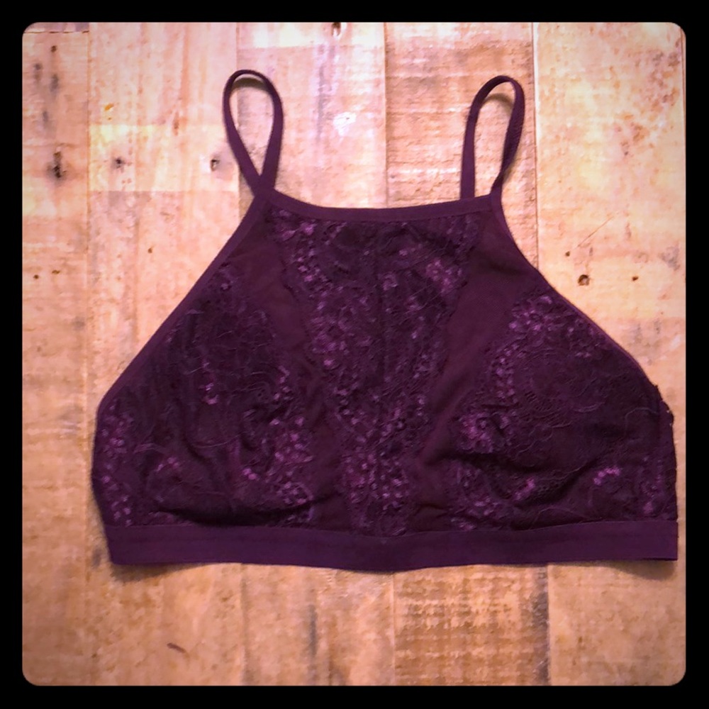 Burgundy lace crop bralette halter